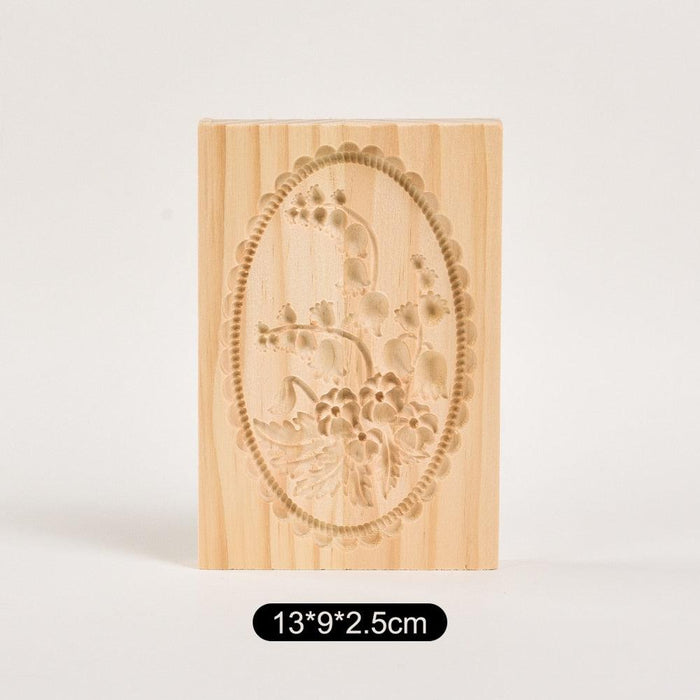 Retro Beech Wood Cookie Mold with 3D Embossed Designs - Elevate Your Baking Artistry!