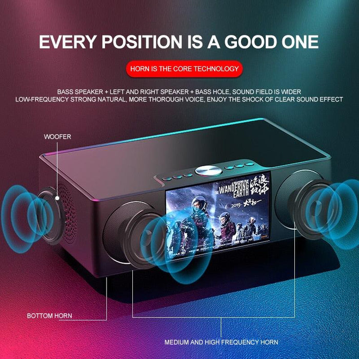 All-in-One Portable Bluetooth Multimedia Hub with Video, LED Screen, Microphone, FM Radio, and Clock