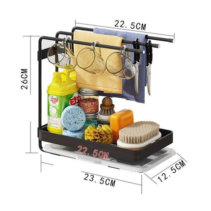 Adjustable Stainless Steel Sink Rack with Integrated Towel Holder - Perfect for Kitchen and Bathroom Organization