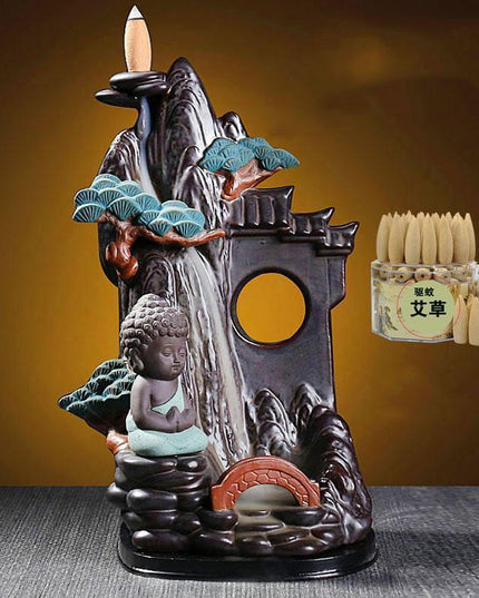 Illuminated Pine-Themed Backflow Incense Burner with Calming Waterfall Smoke Effect