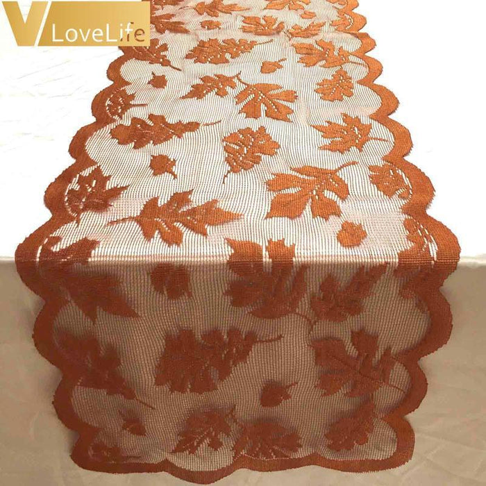 Add a touch of elegance to your table with Maple Leaf Lace Table Runner - Perfect for Fall Dinner Parties