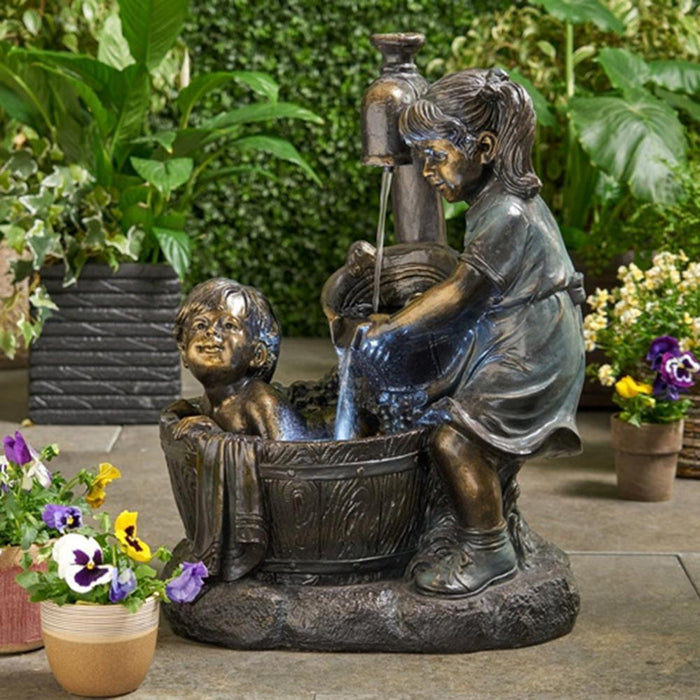 Vintage Kids Resin Garden Fountain Figurine with Timeless Allure