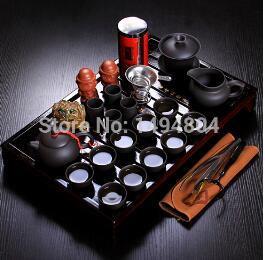Exquisite 26-Piece Yixing Ceramic Tea Set with Elegant Wooden Tray - Traditional Chinese Tea Experience