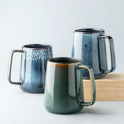 Classic Retro Ceramic Coffee Mug Set with Spoon and Lid - 600ml Capacity