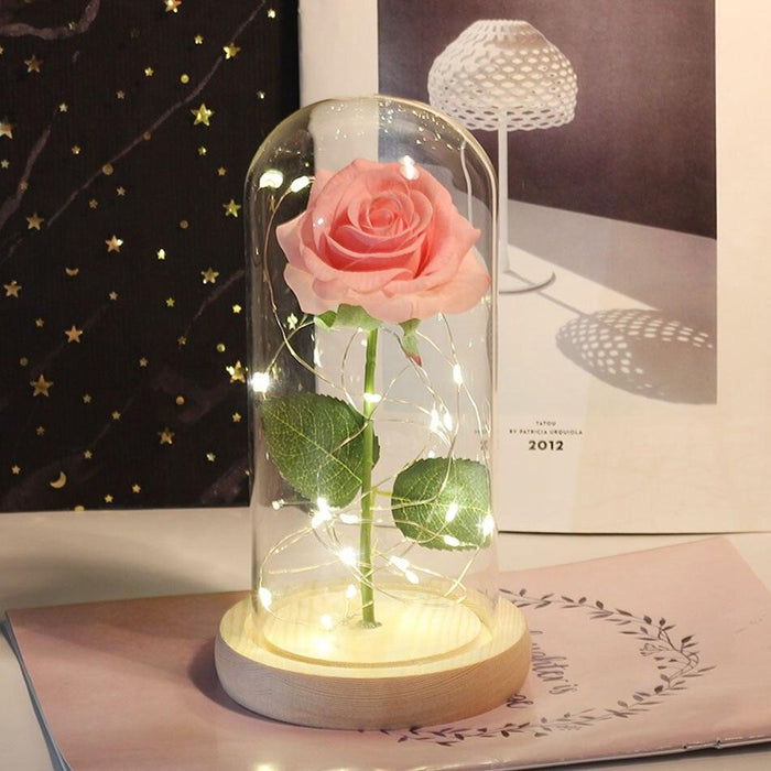 Enchanting Rose Glass Dome with Magical LED Lighting for Timeless Elegance