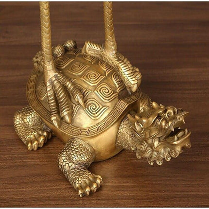 Brass Dragon Turtle and Crane Figurine: A Symbol of Longevity for Home Decor and Gifting