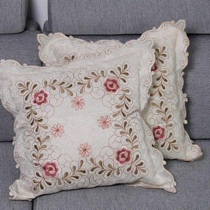 Chic Floral Embroidered Cushion Cover