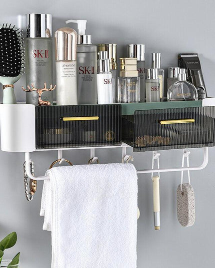 Elegant Gray and Green Wall-Mounted Storage Organizer with Versatile Functionality