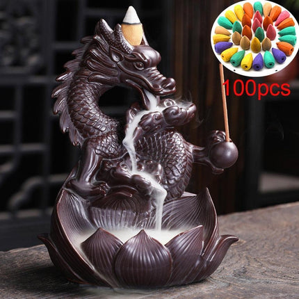 Tranquil Mountain River Backflow Incense Fountain with 100 Aromatic Cones