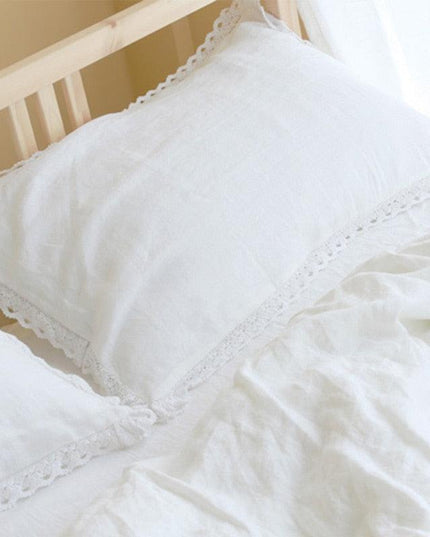 Elegant Ruffled Eyelet Embroidered Linen Pillowcase - Premium French Bedding for a Luxurious Touch