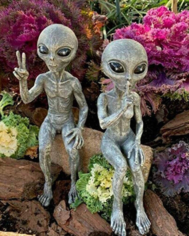 Extraterrestrial Joy: Whimsical Alien Figurine Garden Set