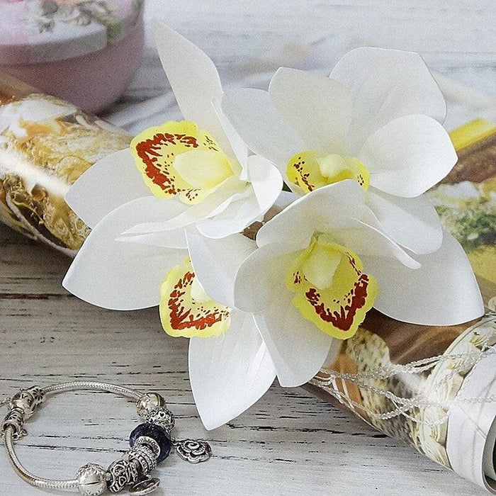 White Latex Orchid Artificial Flowers Bundle - Elegant Dining Table Centerpiece (4 Pieces)
