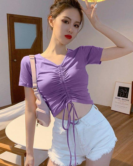 Chic Black V-Neck Crop Top for Women - Flattering Fit and Effortless Style