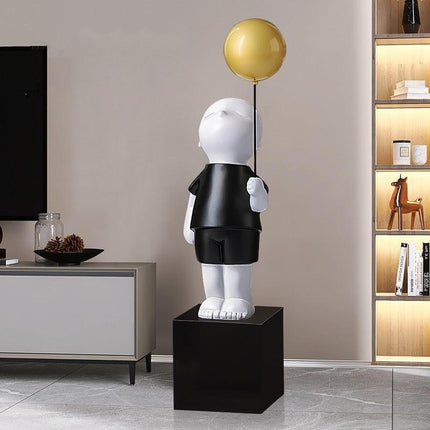 Charming Handmade Resin Balloon Boy Figurine - Unique Decorative Accent for Stylish Interiors