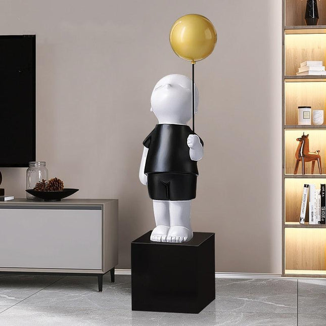Charming Handmade Resin Balloon Boy Figurine - Unique Decorative Accent for Stylish Interiors