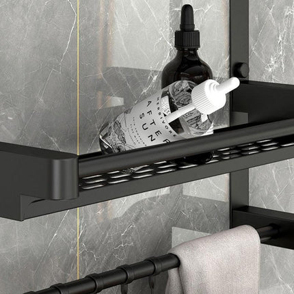 Modern Black Stainless Steel Bathroom Storage Caddy with Towel Holder and Superior Drainage System