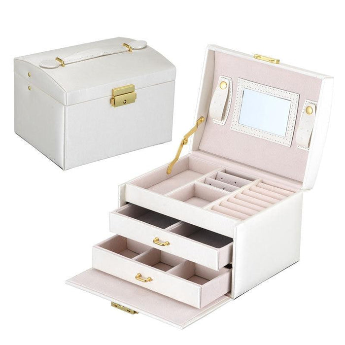 Chic Three-Layer Girls' Travel Jewelry Case with Mirror and Extendable Storage
