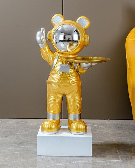 Chic Nordic Astronaut Floor Sculpture with Functional Key Organizer Tray for Elegant Home Decor