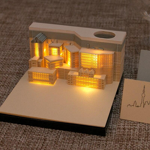 Omoshiroi Block 3D Memo Pad Led Howarts Notepad 3D Model Castle Sticky Note 3D Art Hary Design Custom Block Note Friends Gift-0-Très Elite-City night-China-Très Elite