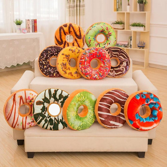 Set of 12 Realistic 3D Donut Plush Pillows for Ultimate Comfort