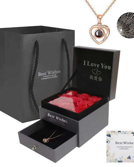 Forever Yours Gift Collection: Preserved Rose with Heartfelt Necklace - Handmade Romantic Treasure for Her