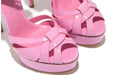 Pink Beaded T-Strap Platform Heels for Summer Glamour