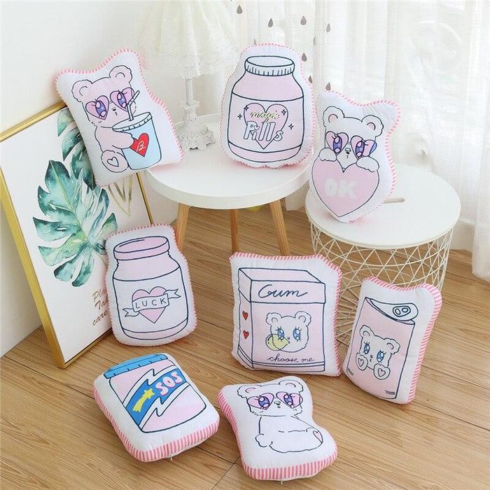 Japanese-Inspired Pink Beca Bear Plush Pillow – Double-Sided Printed Down Cotton Cushion