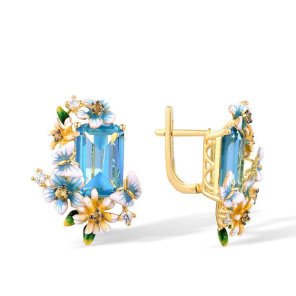 Mesmerizing Blue Stone Butterfly Earrings with Gold Accents - Sterling Silver Elegance