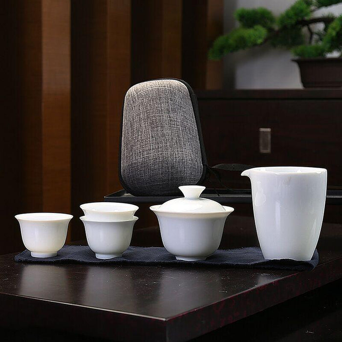 Zen Kung Fu Ceramic Gaiwan Tea Cup Set with Travel Bag
