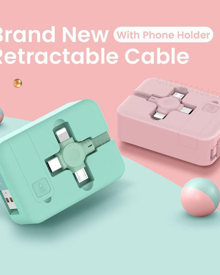 Multi-Functional 4-in-1 Retractable Charging Cable with Built-In Phone Stand