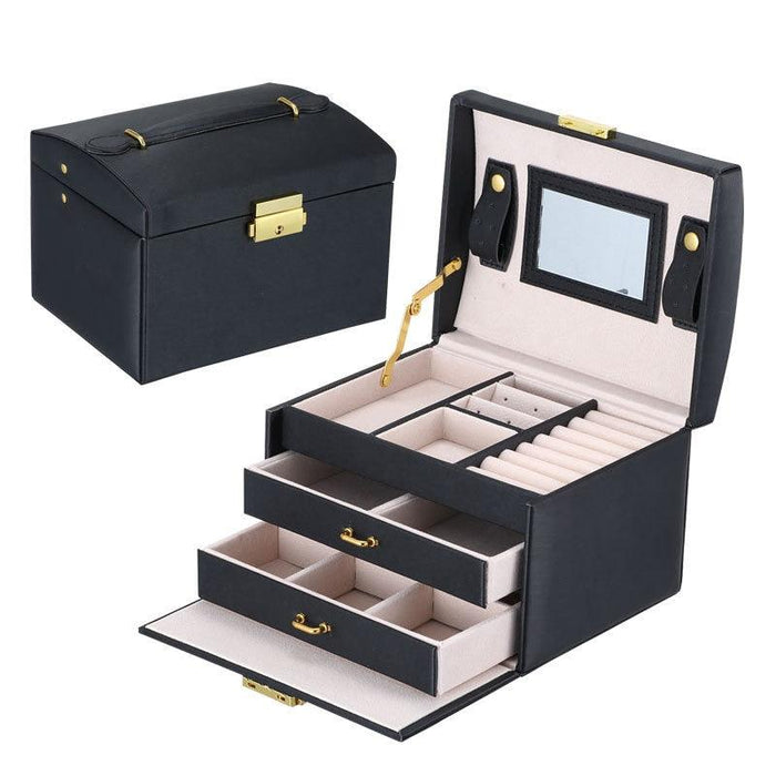 Girls' Portable PU Leather Jewelry Box with Multi-Layer Storage System