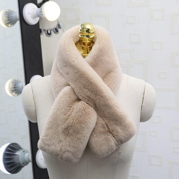 Luxurious Korean Style Rex Rabbit Fur and Leather Winter Scarf