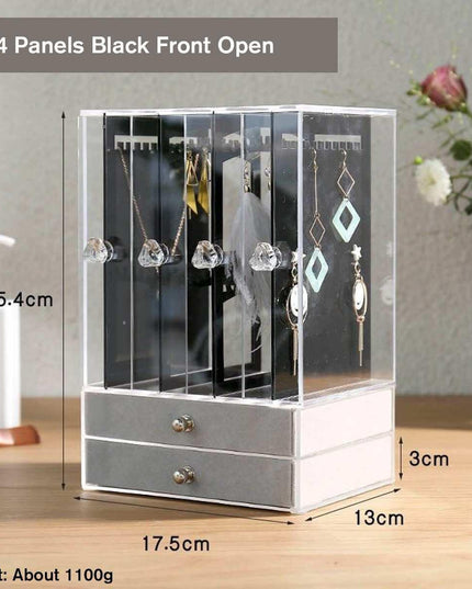 Jewelry Display Case with Adjustable Panels and Dust-Proof Protection