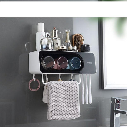 Eco-Friendly Wall-Mounted Bathroom Organizer with Towel Hooks - Smart Storage Solution