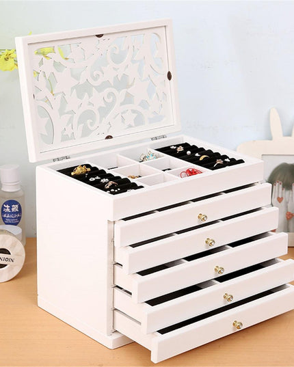 Charming Vintage Wooden Jewelry Chest with Mirror - A Touch of Elegance