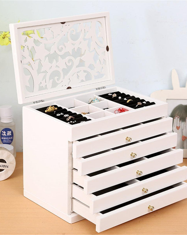 Charming Vintage Wooden Jewelry Chest with Mirror - A Touch of Elegance