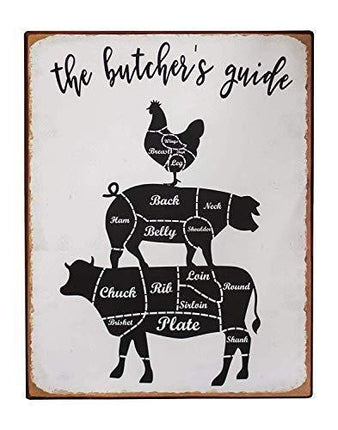 Vintage Culinary Metal Wall Art - Rustic Butcher's Guide Sign with Bulk Savings