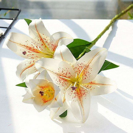 Lifelike White Lily Floral Branch - Real Touch 3D Printed Home Decor