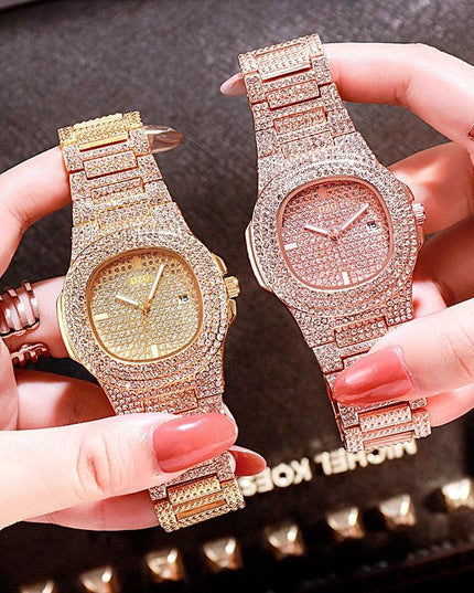 Faux Diamond Elegance Stainless Steel Timepiece