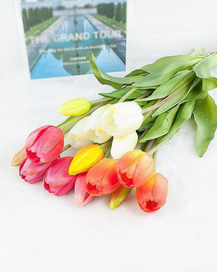Elegant Real Touch Silicone Tulip Bouquet - 5pcs Faux Flower Arrangement for Weddings & Home Décor