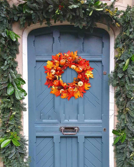 Harvest Moon Pumpkin Maple Wreath - Elegant Fall Decor