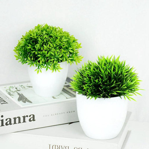 Artificial Plants Potted Green Bonsai Small Tree Grass Plants Pot Ornament Fake Flowers for Home Garden Decoration Wedding Party - Très Elite