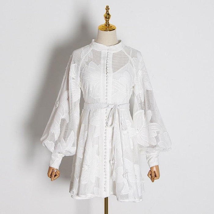 Elegant White Patchwork Embroidery Dress for Women