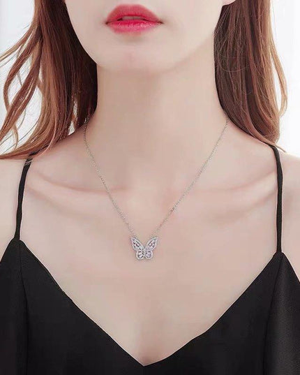 Elegant CZ Butterfly Pendant Necklace in Rose Gold/Silver - Women's Crystal Jewelry