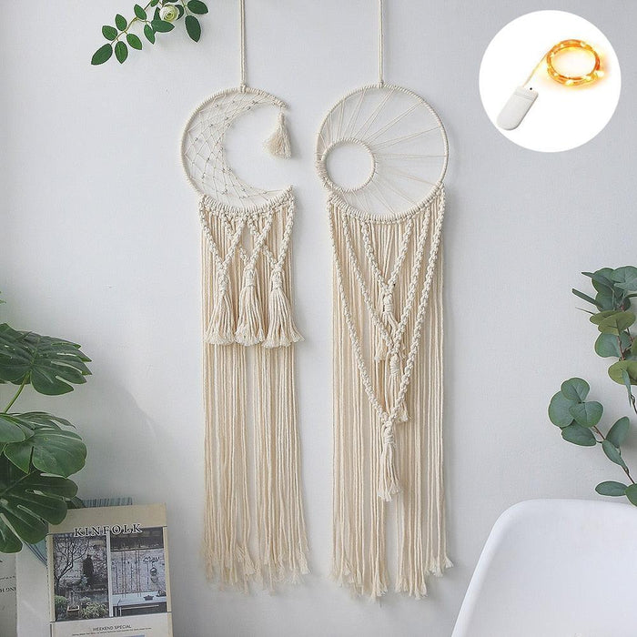 Enchanting Celestial Moon Macrame Dream Catcher - Eco-friendly Boho Charm