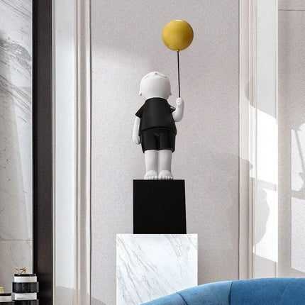 Charming Handmade Resin Balloon Boy Figurine - Unique Decorative Accent for Stylish Interiors