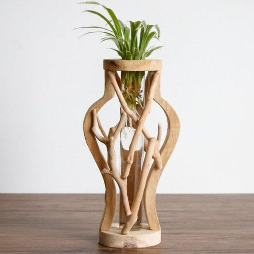 Artisanal Wooden Vase with Elegant Handcrafted Design