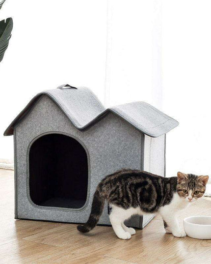 Cozy Dual-Chamber Winter Pet Retreat with Reversible Cushion - Choose from 2 Stylish Colors