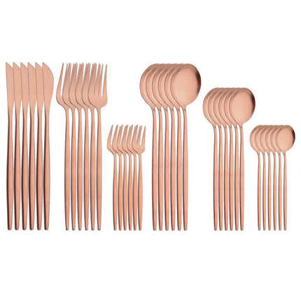 Elegant Matte Black and Gold 36-Piece Stainless Steel Cutlery Collection