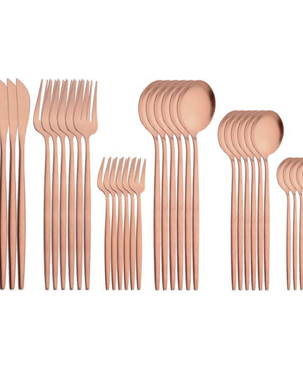 Elegant Matte Black and Gold 36-Piece Stainless Steel Cutlery Collection